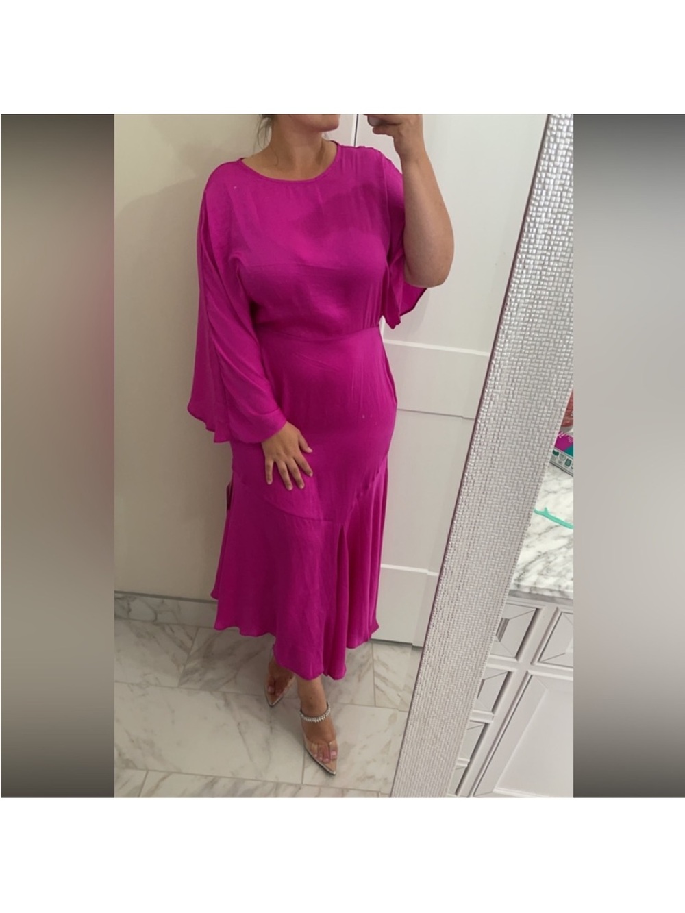 ASOS Hot Pink Asymmetrical Satin Midi Dress - Picture 3 of 4